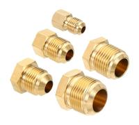 PATIKIL Bouchon d'Étanchéité en Laiton Mâle 1/4", 3/8", 1/2", 5/8", 3/4", Lot de 5 Raccords de Tube Évasé Sae, Raccords Tuyau Hexagonaux à 45 Degrés pour Réfrigération des Climatiseurs