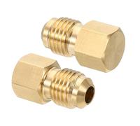 PATIKIL Bouchon d'Étanchéité Mâle en Laiton de 1/4 Pouces, Paquet de 2 Raccords de Tubes Évasés Sae, Raccords de Tuyaux Hexagonaux à 45 Degrés pour la Réfrigération des Climatiseurs