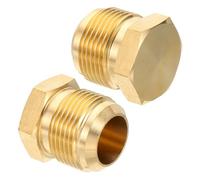 PATIKIL Bouchon d'Étanchéité Mâle en Laiton de 3/4 Pouces, Paquet de 2 Raccords de Tubes Évasés Sae, Raccords de Tuyaux Hexagonaux à 45 Degrés pour la Réfrigération des Climatiseurs