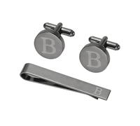 PATIKIL Boutons De Manchette Homme, Ensemble Bouton De Manchette Et Pince Cravate Personnalisable Initiale Pour Homme Classique Cuivre Cadeau Pour Père Mari Fils, Lettre B(Noir)