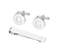 PATIKIL Boutons De Manchette Homme Initiale Attache Cravate Et Boutons De Manchette Ensemble Pour Hommes Classique Cuivre Pere Mari Fils Lettre G(Couleur Argent)
