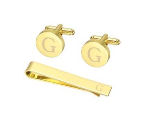 PATIKIL Boutons De Manchettes Pour Hommes Initiale Attache Cravate Et Ensemble Pour Hommes Cuivre Personnalisable Boutons De Manchettes Pere Mari Fils Lettre G(Doré)