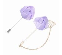 PATIKIL Broche de revers fleur de rose pour hommes, Kit de 2 broches en tissu rose avec feuille dorée et chaîne à franges, Badge en satin, Boutonnière bâton pour hommes, Violet