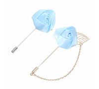 PATIKIL Broche de revers fleur rose pour hommes, kit de 2 broches en tissu avec feuille dorée et chaîne à gland, badge en satin, boutonnière à bâtons hommes, bleu clair