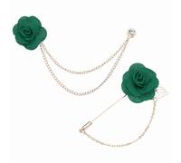 PATIKIL Broche de revers fleur rose pour hommes, kit de 2 styles de broche Camélia en tissu à feuille dorée, boutonnières avec épingle, chaîne à franges et badge en satin, vert foncé