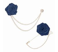 PATIKIL Broche de revers rose pour hommes, kit de 2 styles - broche en tissu uni avec feuille dorée, boutonnière à chaîne satinée, badge pour costume de mariage, marine