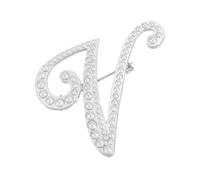 PATIKIL Broche Lettre Pins, Perle Initiale Alphabet V Lettre Badges Épingle, Ton Argenté