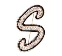 PATIKIL Broche Lettre Strass, Broche Lettre Initiale S Métal Cristal Alphabet A-Z Épingle Revers Bord Noir Pour Femmes Bijoux Cadeau Costume Vêtements Chapeau Robe Manteau, Ton Or