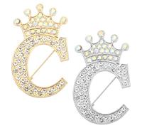 PATIKIL Broches Lettre, 2 Pcs Broche Couronne Initiale en Strass Alphabet C pour Femmes, Broche de Badge de Revers pour Costumes, Robes, Manteaux, Vêtements Artisanaux, Tons Or/Argent
