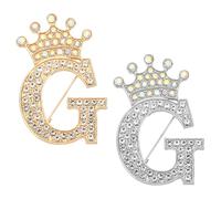 PATIKIL Broches Lettre, 2 Pièces Broches Couronne Initiale en Strass Alphabet G pour Femmes, Broche de Badge de Revers pour Costumes, Robes, Manteaux, Vêtements, Tons Or/Argent