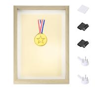 PATIKIL Cadre de boîte de rangement vertical en bois avec 2 punaises et 1 adhésif pour mur, table, tickets, photos, médaille de course de football, 33 x 23 cm, blanc