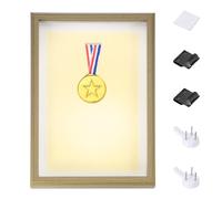 PATIKIL Cadre de boîte de rangement vertical en bois de 33 x 22,9 cm, avec 2 punaises et 1 adhésif pour mur, table, tickets, photos, médaille de course de football, couleur bois