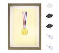 PATIKIL Cadre de boîte de rangement vertical en bois de 33 x 23 cm, avec 2 punaises et 1 adhésif pour affichage mural, table, tickets, photos, médaille de course de football, couleur noyer