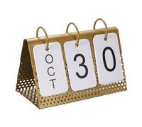 PATIKIL Calendrier Perpétuel en Bois Vintage, Affichage Mensuel de la Date Par Retournement Des Pages pour la Décoration de Bureau à Domicile Style 1, Doré