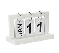 PATIKIL Calendrier Perpétuel en Bois Vintage, Affichage Mensuel et Journalier à Tourner pour Bureau, Décoration de Maison, Style 2, Blanc