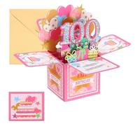 PATIKIL Carte d'Anniversaire 100e Anniversaire, Carte d'Anniversaire Pop-Out Drôle Joyeux Anniversaire Carte Douce 3D avec Carte de Vœux et Enveloppe pour Femme Cadeau Amies, Rose