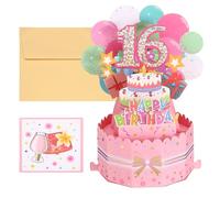 PATIKIL Carte d'Anniversaire 16 Ans, Carte d'Anniversaire Pop-Out Drôle Joyeux Anniversaire Carte Douce 3D avec Carte de Vœux et Enveloppe pour Femme Cadeau Amie, Rose