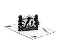 PATIKIL Carte D'Anniversaire 70 Ans, Carte D'Anniversaire Popup Carte Cadeau Drôle Joyeux Anniversaire 3D avec Carte de Vœux et Enveloppe pour Femme Meilleure Amie, Noir Argent