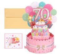 PATIKIL Carte d'Anniversaire 70e Anniversaire, Carte d'Anniversaire Pop-Out Drôle Joyeux Anniversaire Doux 3D avec Carte de Vœux et Enveloppe pour Femme Cadeau Amie, Rose