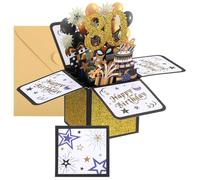 PATIKIL Carte d'Anniversaire 80 Ans, Carte d'Anniversaire pops-up Carte Cadeau Drôle Joyeux Anniversaire Doux 3D avec Carte de Vœux et Enveloppe, Noir Or en Relief