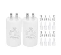 PATIKIL CBB60 14uF Condensateur de Démarrage, 2 Pcs AC450V 4 Broches Double Insertion avec Gaine Ressort, Blanc