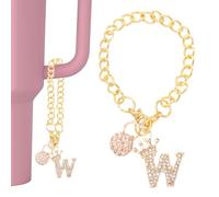 PATIKIL Charme Boule Disco Initiale Pour Porte-Gobelet Chaine A Clé Couronne Bling Lettre W Avec Paillettes Diamant Accessoires Pour Gourde De 30&40 Oz Tasse Décoration D'Identité