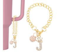 PATIKIL Charme De Boule Disco Initiale Pour Porte-Gobelet Charme De Clé Couronne Lettre J En Strass Et Paillettes Dorées De Clé Personnalisés Pour Gourde De 30&40 oz Décoration