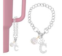 PATIKIL Charme Initial Boule Disco Pour Porte-Gobelet Chaine De Clés Couronne Argentée Lettre C Strass Brillant Accessoires Personnalisés Pour Gobelet Isotherme 30&40 oz Décoration