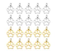 PATIKIL Charmes Empreintes De Patte De Chien 3mm, 20Pcs Pendentifs Empreintes De Patte De Chat Et Chien Mignons Creux Pour Animaux De Compagnie, Charmes Pour Porte-Clefs, Argent/Or