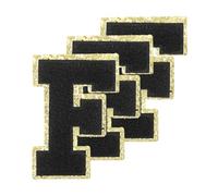 PATIKIL Chenille Patches À Coudre Lettres 3.3 Pouces, 3 Pack Autocollants Brodés Chenille Bord Doré Pour Vêtements Sacs À Dos Chapeaux Décorations DIY, Lettre Noire-F