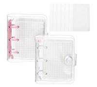 PATIKIL Clair 3 Classeur à Anneaux, 2 Paquets PVC Cahier à Anneaux Mini Rechargeable Feuille Mobile Dossier Planificateur avec 160 Feuilles de Papier, Blanc Rose