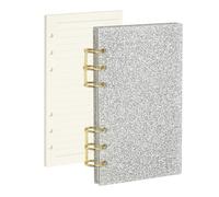 PATIKIL Classeur À 6 Anneaux, Couverture A6 En Acrylique Pailleté, Classeur Avec 2 Anneaux Ronds En Métal Doré Et 90 Feuilles Intérieures Lignées Pour Voyage, Bureau, Budget, Ton Argenté