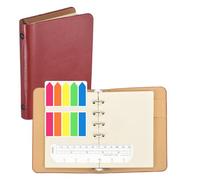 PATIKIL Classeur à 6 anneaux en cuir avec règle de signet transparente et onglets adhésifs colorés pour bureau, étude, travail (10,6 x 14,8 cm, rouge)