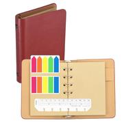 PATIKIL Classeur à 6 anneaux en papier kraft de 4,2 x 5,8 cm avec règle marque-page transparente et onglets adhésifs colorés pour bureau, étude, travail (rouge)