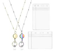 PATIKIL Collier Porte-Badge avec Porte-Identifiant, 2Pcs 301 Acier Inoxydable Rétractable Rond Badge Reel Lanyard Clip Chaîne avec 2 Ensembles Porte-Identifiant, Ton Or/Arc-En-Ciel