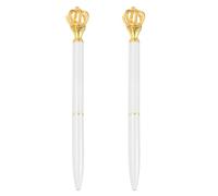 PATIKIL Crown Ballpoint Pen, 2Pcs Sparkling Bling Metal Pen With Crown Top Elegant 1.0mm Black Ink Ballpoint Refillable For Office Business Wedding Party Birthday Gift, White/Gold