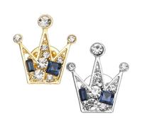 PATIKIL Crown Lapel Pins, 2Pcs Couronne Broche Col Cristal Rhinestone Reine Broche Pour Costume Robe Mariage Femmes Hommes Manteau, Or(Blue),Argent(Blue)