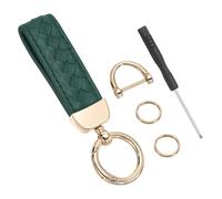 PATIKIL Cuir Voiture Porte-clés, Véritable Clé Chaîne Support Universel Décoratif 360 Degrés Clé rotative Porte-clés avec Doré Anti-perte Anneau en D et Tournevis, Foncé Vert