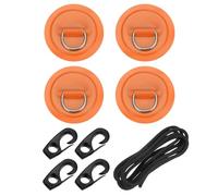 PATIKIL D-Ring Patch, 4 Pcs Acier Inoxydable D-Ring PVC Patch Pad sans Colle Incluant 8.2ft Cordes Élastiques et Crochets pour Bateau Gonflable Paddle Board Canoë Surfboard, Orange