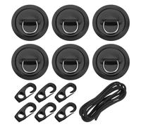 PATIKIL D-Ring Patch, 6 Pcs Acier Inoxydable D-Ring PVC Patch Pad sans Colle Inclus 8.2ft Cordes Élastiques et Crochets pour Bateau Gonflable Paddle Board Canoe Surfboard, Noir