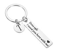 PATIKIL Drive Safe Porte-clés, 1 Set Porte-clés Lettre T I Need You Here with Me adapté avec Boîte Cadeau pour Lui présents de NoëlSaint-Valentin, Argenté