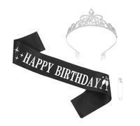 PATIKIL Écharpe d'anniversaire avec serre-tête joyeux, diadème d'anniversaire pour femmes, kit de décoration de reine d'anniversaire, accessoires, blanc/noir