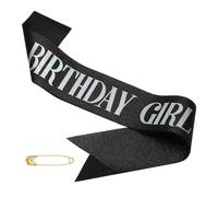 PATIKIL Écharpe d'Anniversaire pour Filles, Écharpe d'Anniversaire Pailletée pour Femmes, Écharpe Satinée de Princesse Reine pour avec Épingle de Sûreté, Fantaisie Noire
