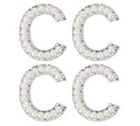 PATIKIL Écussons de Lettres en Perles, 4 Pcs Écusson en Tissu de Chenille Blanche Avec Paillettes et Strass Alphabet à Repasser pour Vêtements, Vestes, Sacs à Dos, Chapeaux, C