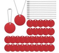 PATIKIL Ensemble 60 étiquettes pour chiens vierges, comprenant 30 étiquettes rondes en aluminium pour estampage métallique et 30 chaînes à billes en acier pour collier gravure laser, rouge