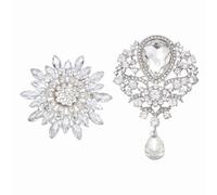 PATIKIL Ensemble de broches à fleurs en strass, 2 styles broche tournesol cristal & broche larme vintage, kit d'épingles de revers pour femmes costumes robes bouquet artisanat fête, blanc
