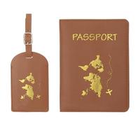 PATIKIL Ensemble de Porte-Passeport et Étiquette de Bagage, Étui de Passeport en Cuir PU et Étiquette de Voyage, Accessoires de Voyage pour Hommes et Femmes, Marron