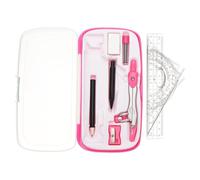 PATIKIL Ensemble d'outils de précision géométrique, 11 pièces avec boîte de rangement incassable, règles, boussole de mathématiques, kit de boussole de mathématiques, rose rouge (style 2)