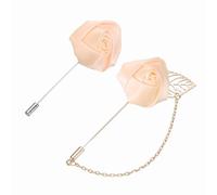 PATIKIL Épingle de revers fleur rose pour hommes, kit de 2 broches en tissu rose avec feuille dorée chaîne à pompons badge en satin épingle pour costume boutonnière stick, rose clair