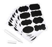 PATIKIL Étiquettes Autocollantes Personnalisées Noir 50x35mm, Étiquette Tableau Noir Amovible Bocaux pour Cuisine Mason Bocal Épices avec Craie Marqueur, 20 Feuilles, Compte 200